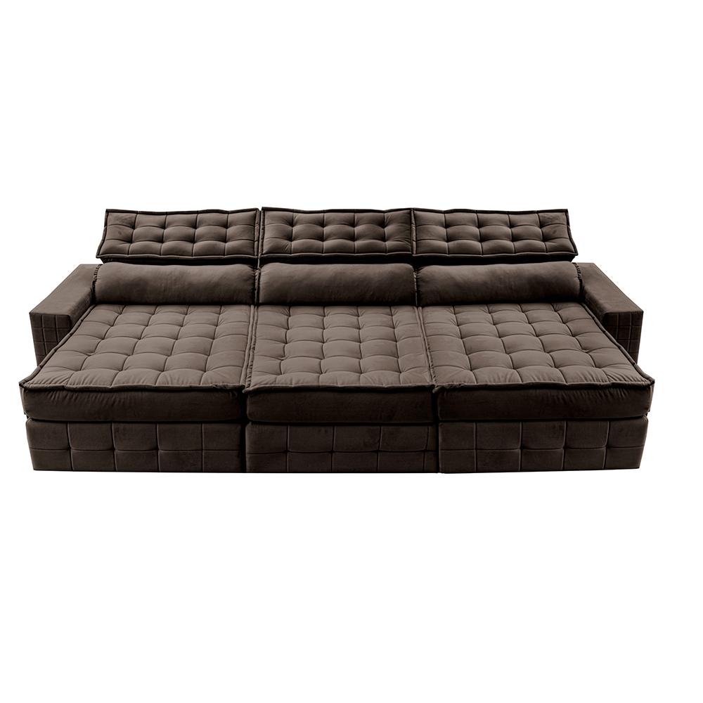 Sofá Retrátil e Reclinável 3,55m Cama inBox Big Puffer com SoftGel D40 Velupluma Café