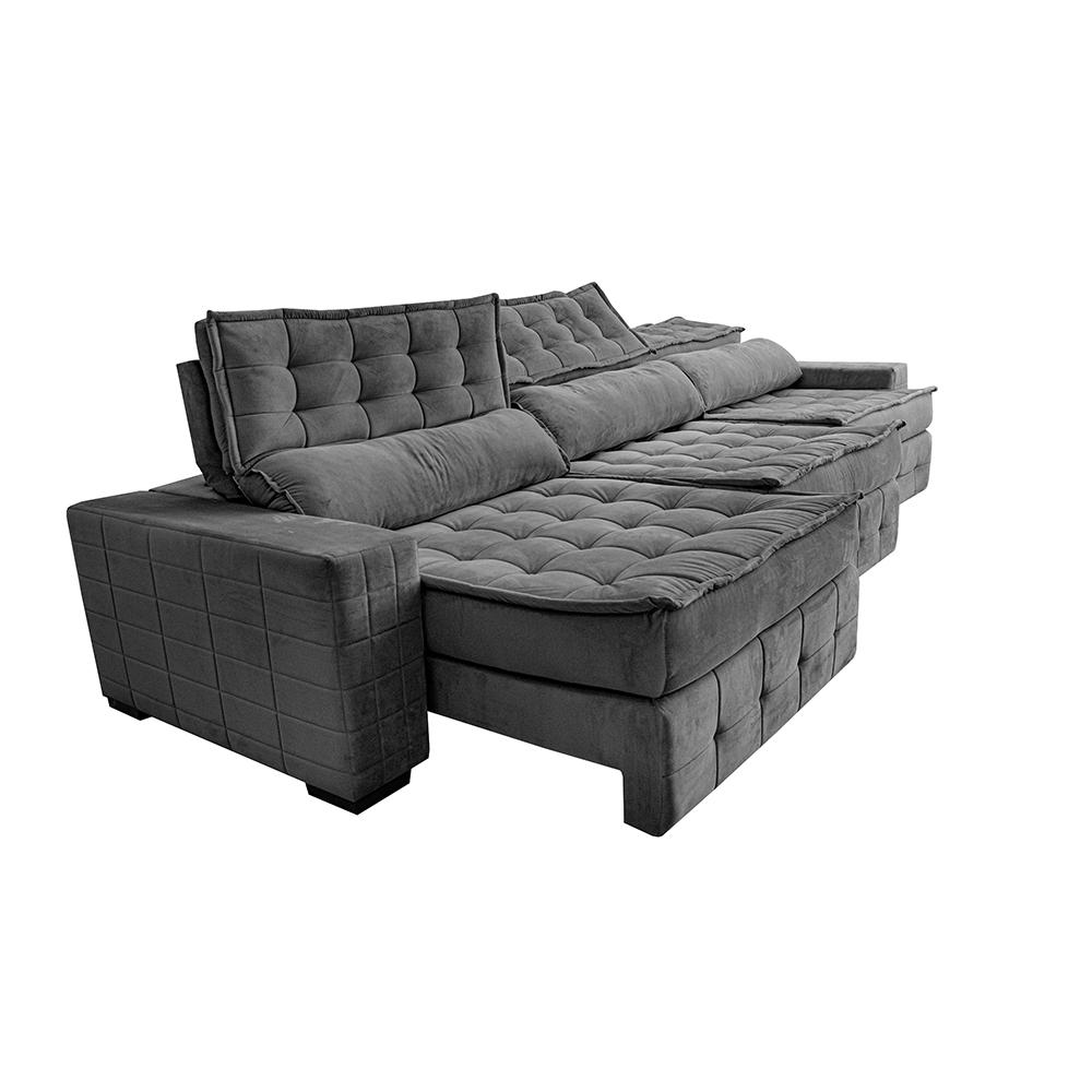 Sofá Retrátil e Reclinável 3,55m Cama inBox Big Puffer com SoftGel D40 Velupluma Cinza