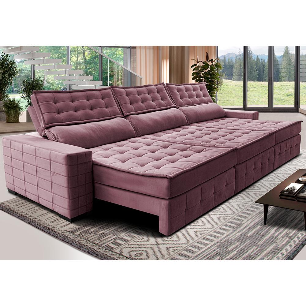 Sofá Retrátil e Reclinável 3,55m Cama inBox Big Puffer com SoftGel D40 Velupluma Rose