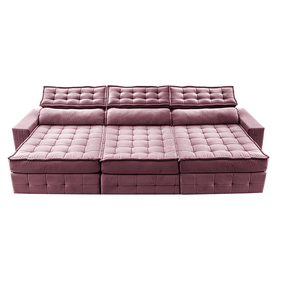 Sofá Retrátil e Reclinável 3,55m Cama inBox Big Puffer com SoftGel D40 Velupluma Rose