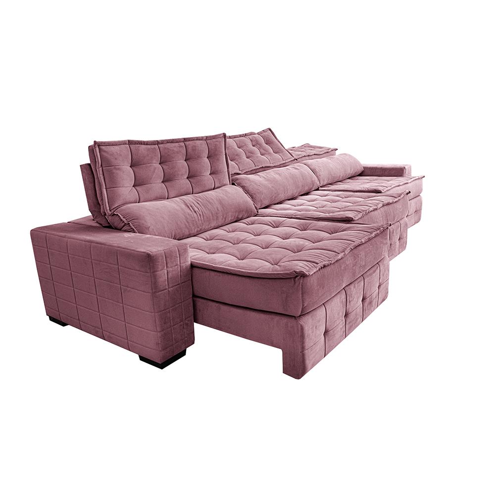 Sofá Retrátil e Reclinável 3,55m Cama inBox Big Puffer com SoftGel D40 Velupluma Rose