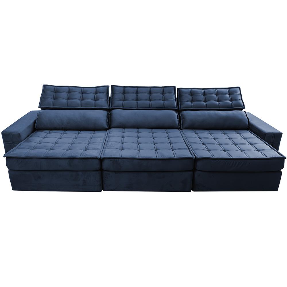 Sofá Retrátil e Reclinável 3,55m Cama inBox Big Star com SoftGel D40 Velupluma Azul