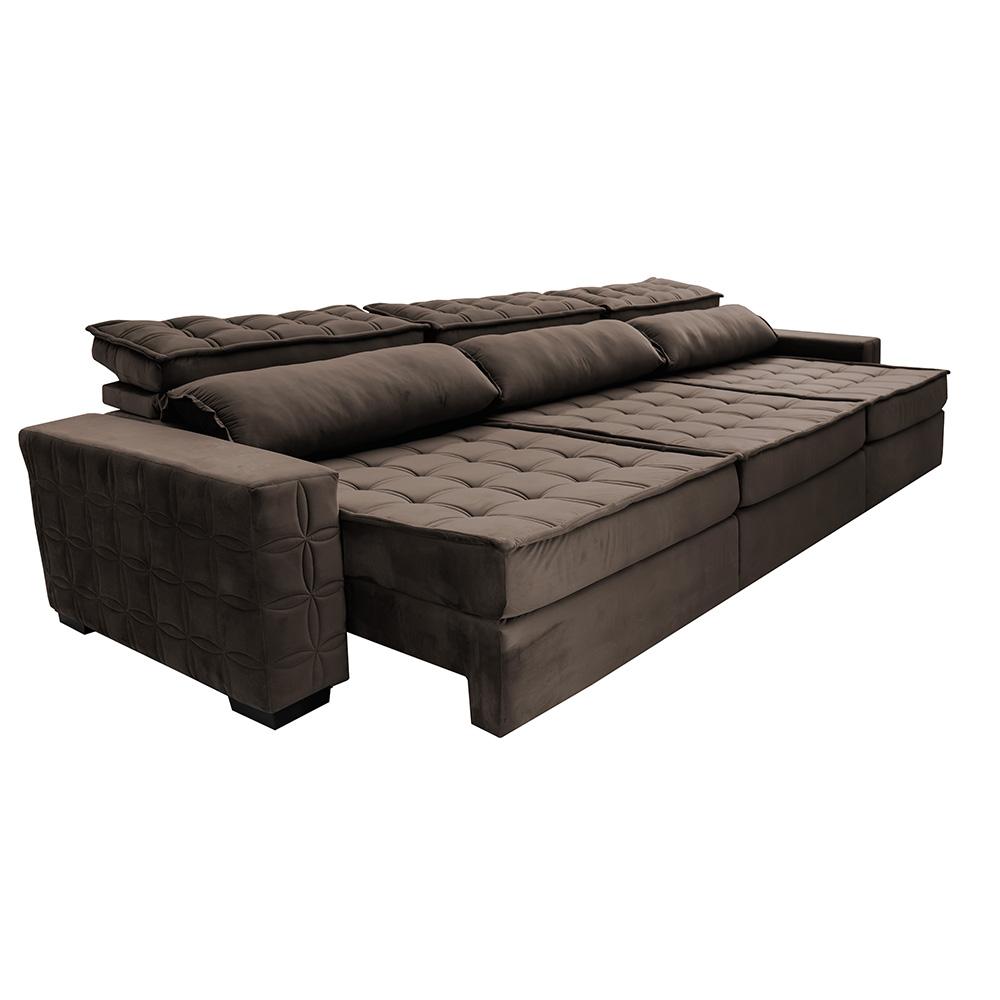 Sofá Retrátil e Reclinável 3,55m Cama inBox Big Star com SoftGel D40 Velupluma Café