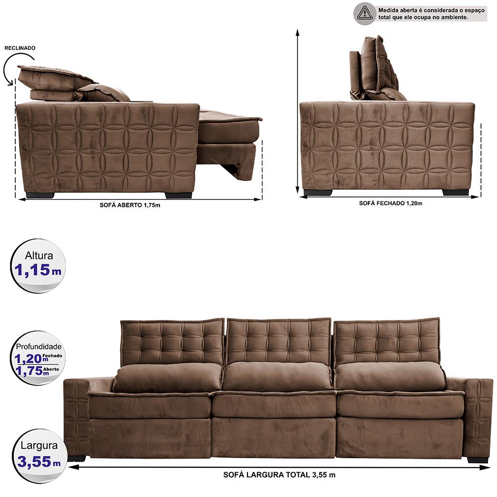 Sofá Retrátil e Reclinável 3,55m Cama inBox Big Star com SoftGel D40 Velupluma Castor