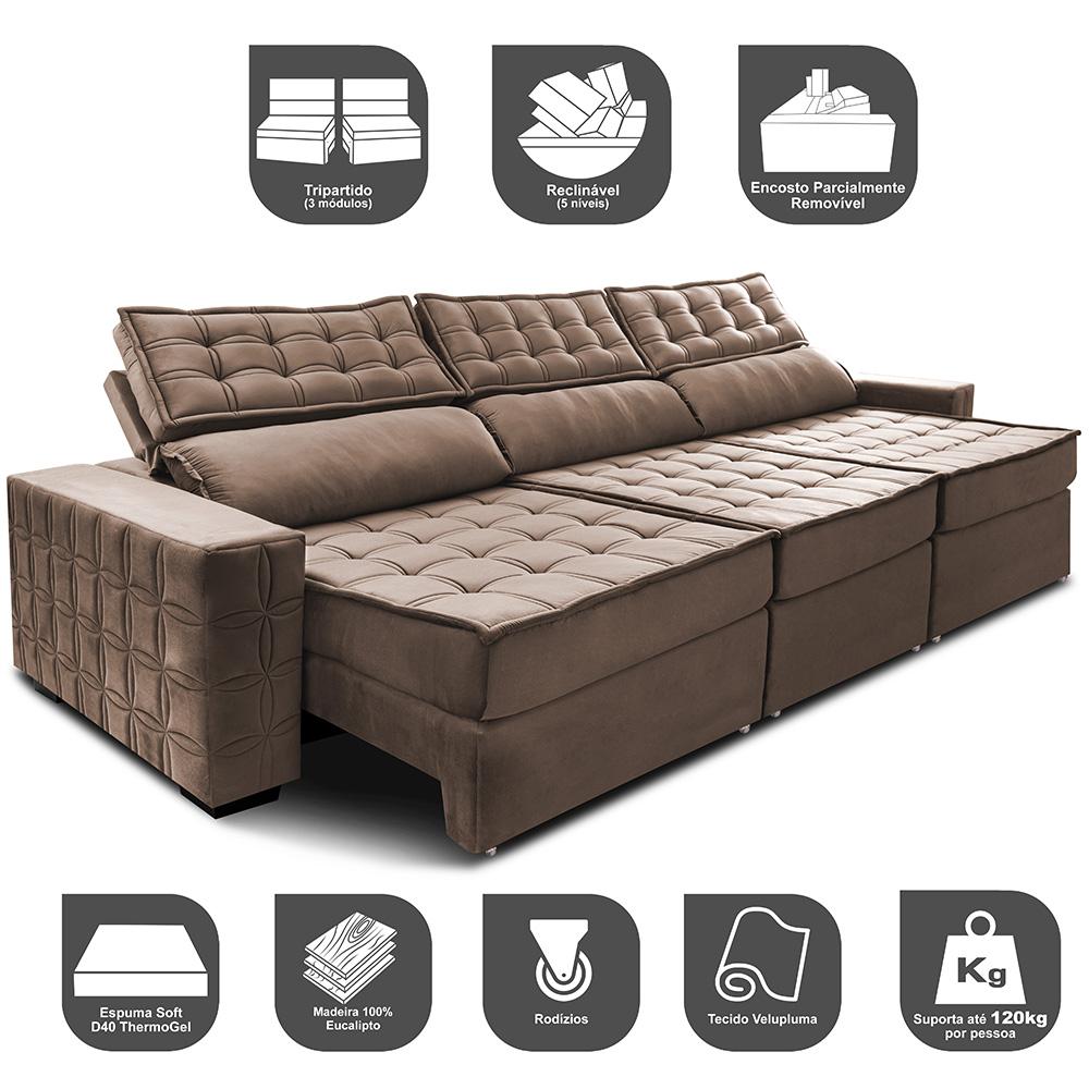 Sofá Retrátil e Reclinável 3,55m Cama inBox Big Star com SoftGel D40 Velupluma Castor