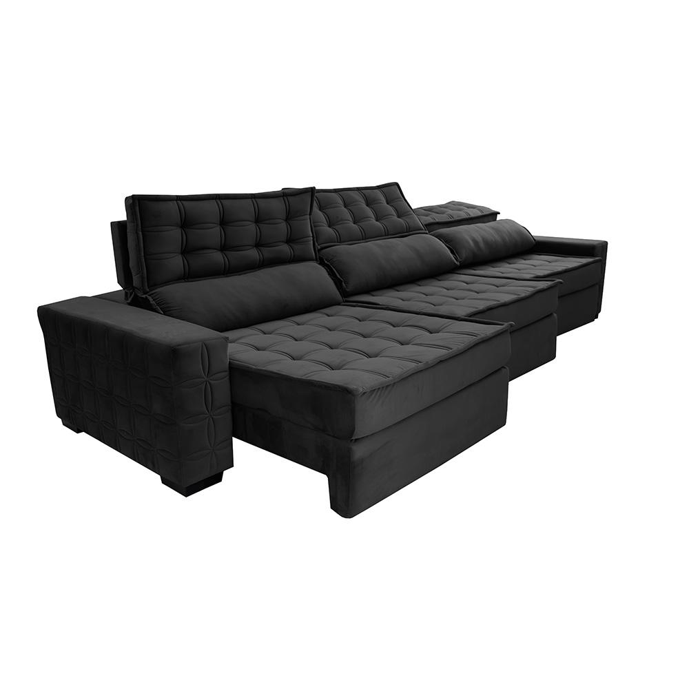 Sofá Retrátil e Reclinável 3,55m Cama inBox Big Star com SoftGel D40 Velupluma Preto
