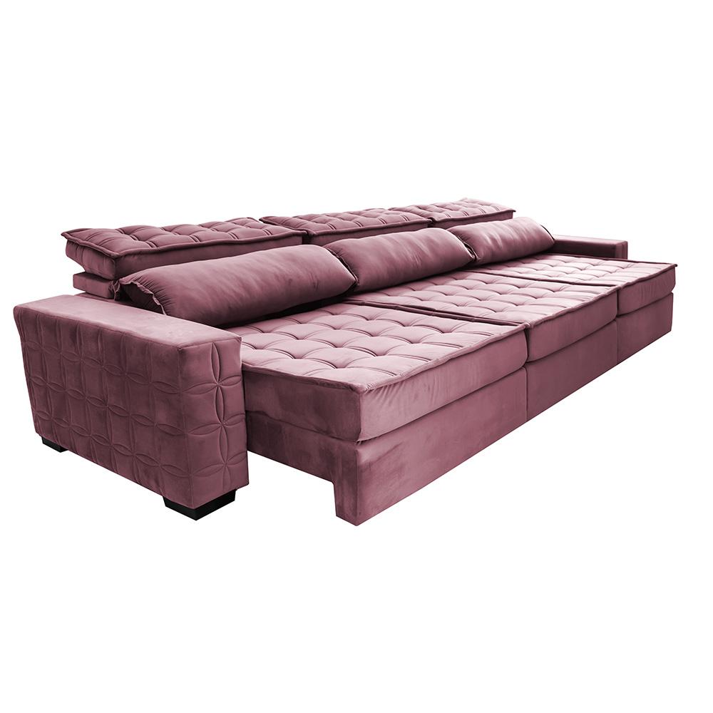 Sofá Retrátil e Reclinável 3,55m Cama inBox Big Star com SoftGel D40 Velupluma Rose