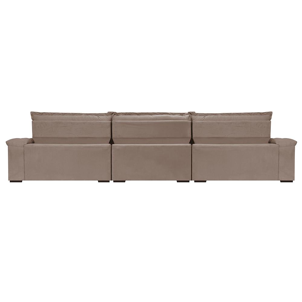 Sofá Retrátil e Reclinável 3,55m Molas Ensacadas Cama inBox Big Space com Bordado 3D Velusoft Bege