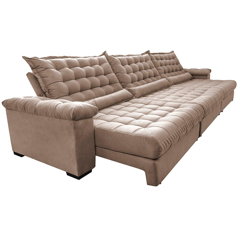 Sofá Retrátil e Reclinável 3,55m Molas Ensacadas Cama inBox Big Space com Bordado 3D Velusoft Bege