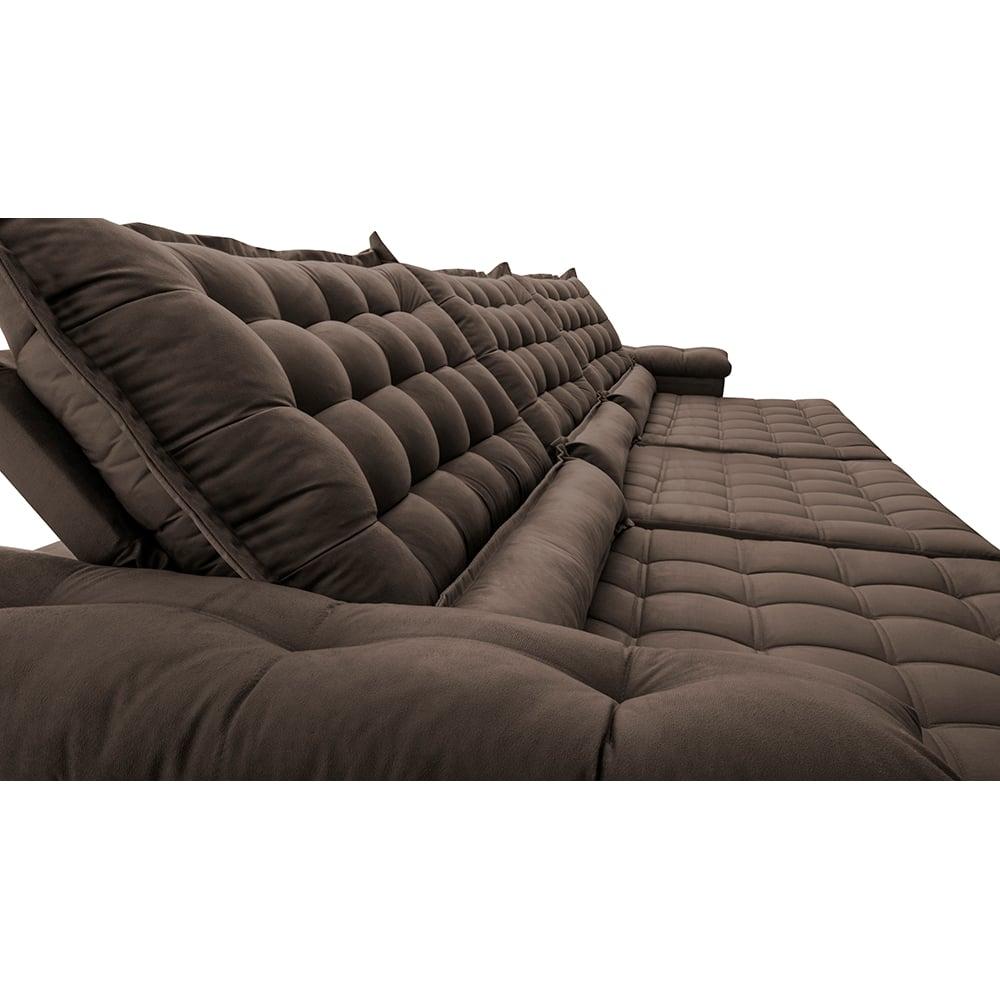 Sofá Retrátil e Reclinável 3,55m Molas Ensacadas Cama inBox Big Space com Bordado 3D Velusoft Café