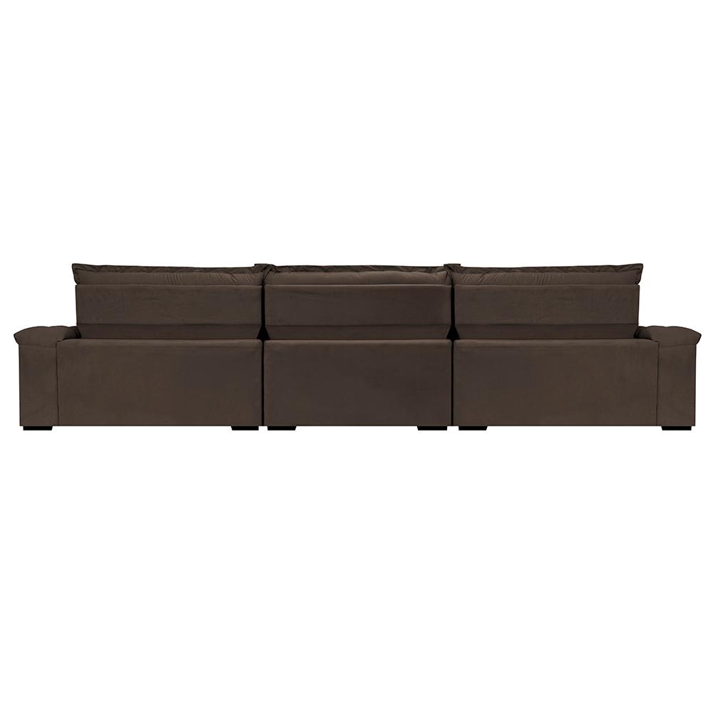 Sofá Retrátil e Reclinável 3,55m Molas Ensacadas Cama inBox Big Space com Bordado 3D Velusoft Café