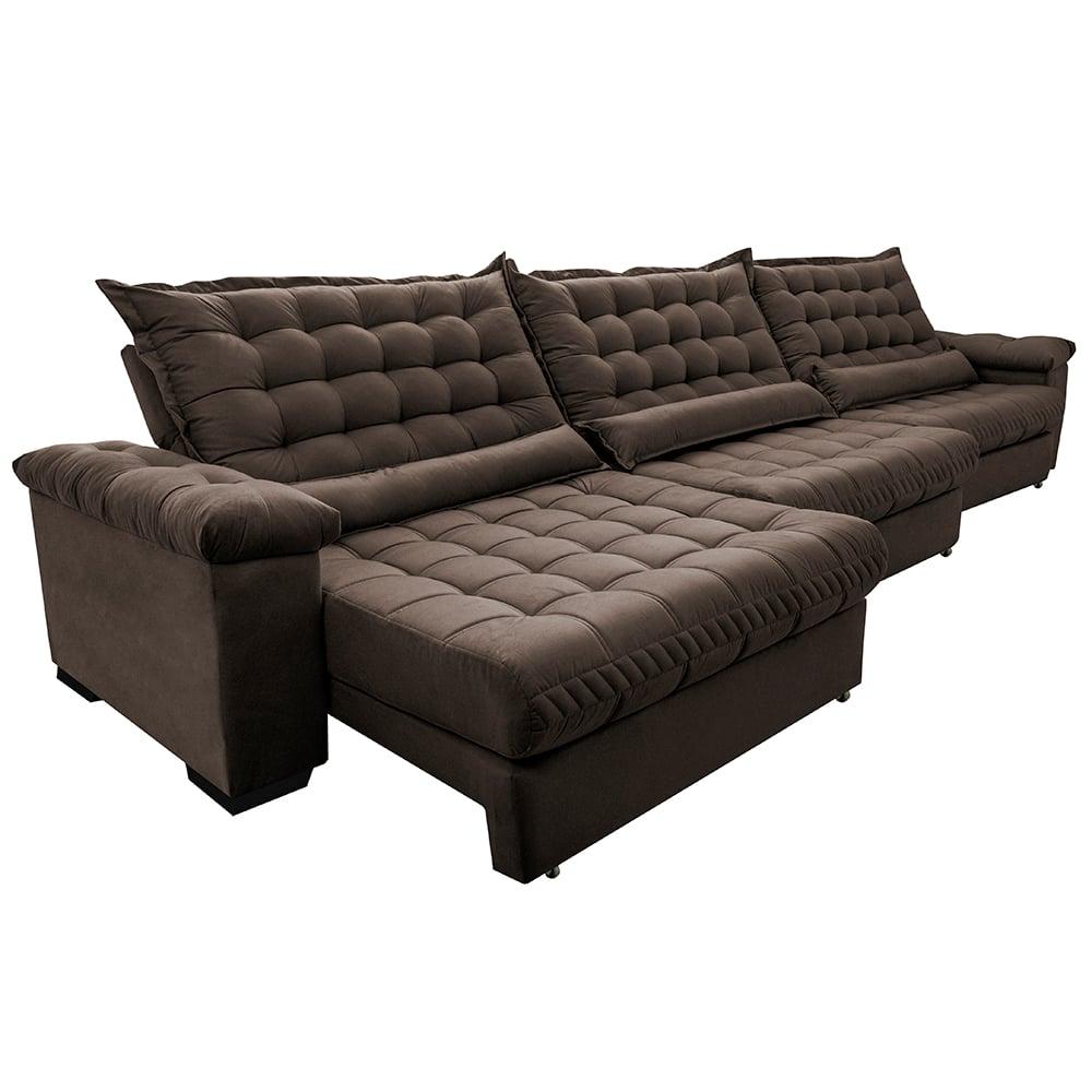 Sofá Retrátil e Reclinável 3,55m Molas Ensacadas Cama inBox Big Space com Bordado 3D Velusoft Café