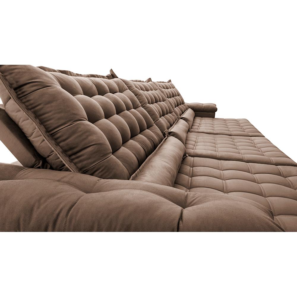 Sofá Retrátil e Reclinável 3,55m Molas Ensacadas Cama inBox Big Space com Bordado 3D Velusoft Castor