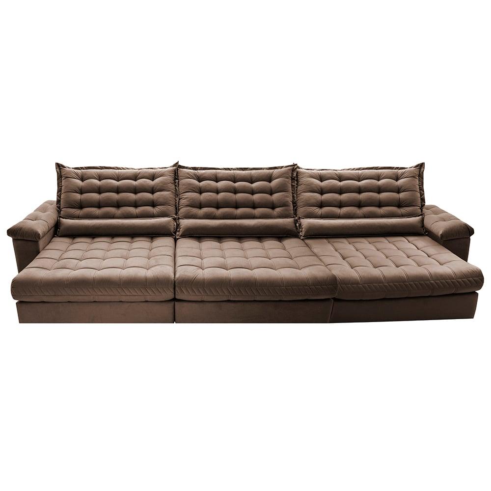 Sofá Retrátil e Reclinável 3,55m Molas Ensacadas Cama inBox Big Space com Bordado 3D Velusoft Castor