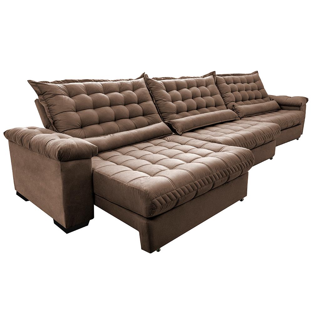 Sofá Retrátil e Reclinável 3,55m Molas Ensacadas Cama inBox Big Space com Bordado 3D Velusoft Castor