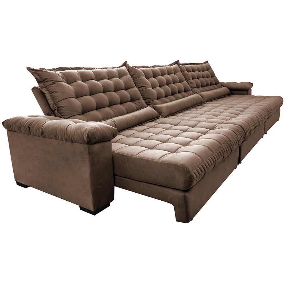 Sofá Retrátil e Reclinável 3,55m Molas Ensacadas Cama inBox Big Space com Bordado 3D Velusoft Castor