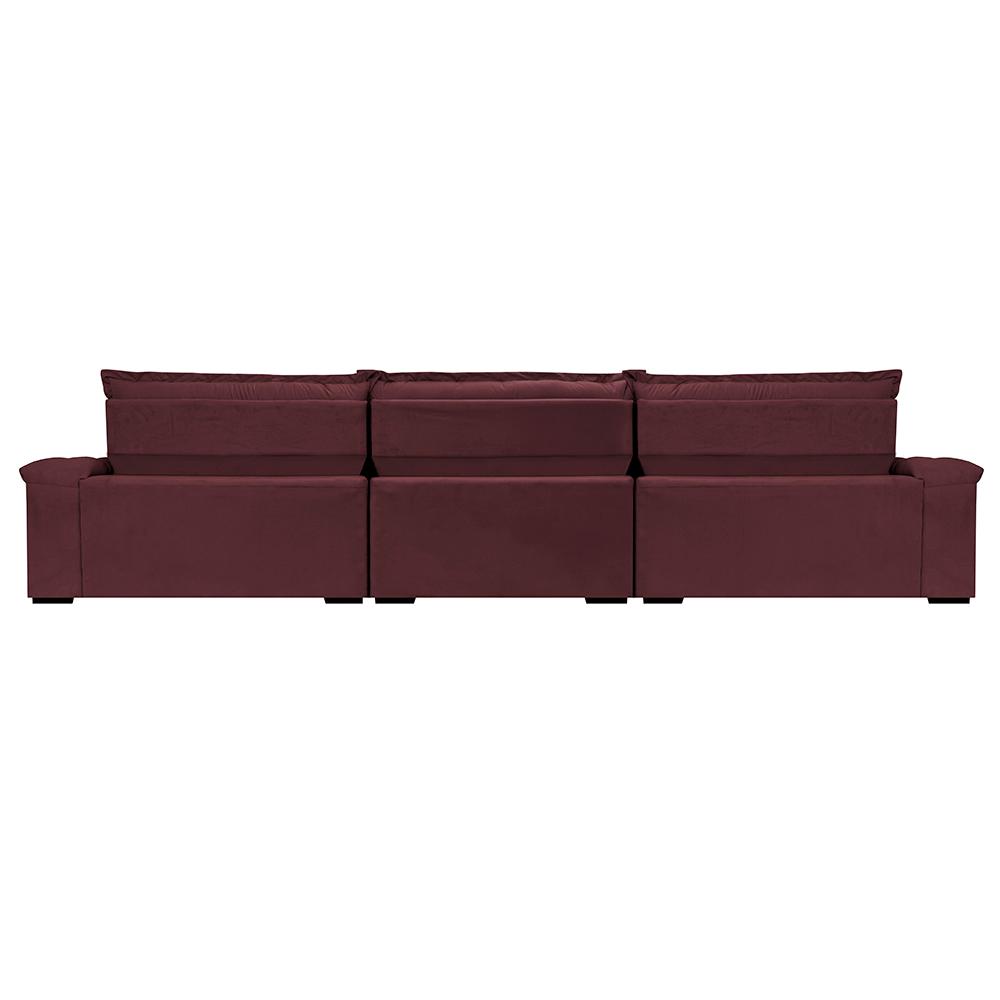 Sofá Retrátil e Reclinável 3,55m Molas Ensacadas Cama inBox Big Space com Bordado 3D Velusoft Vinho