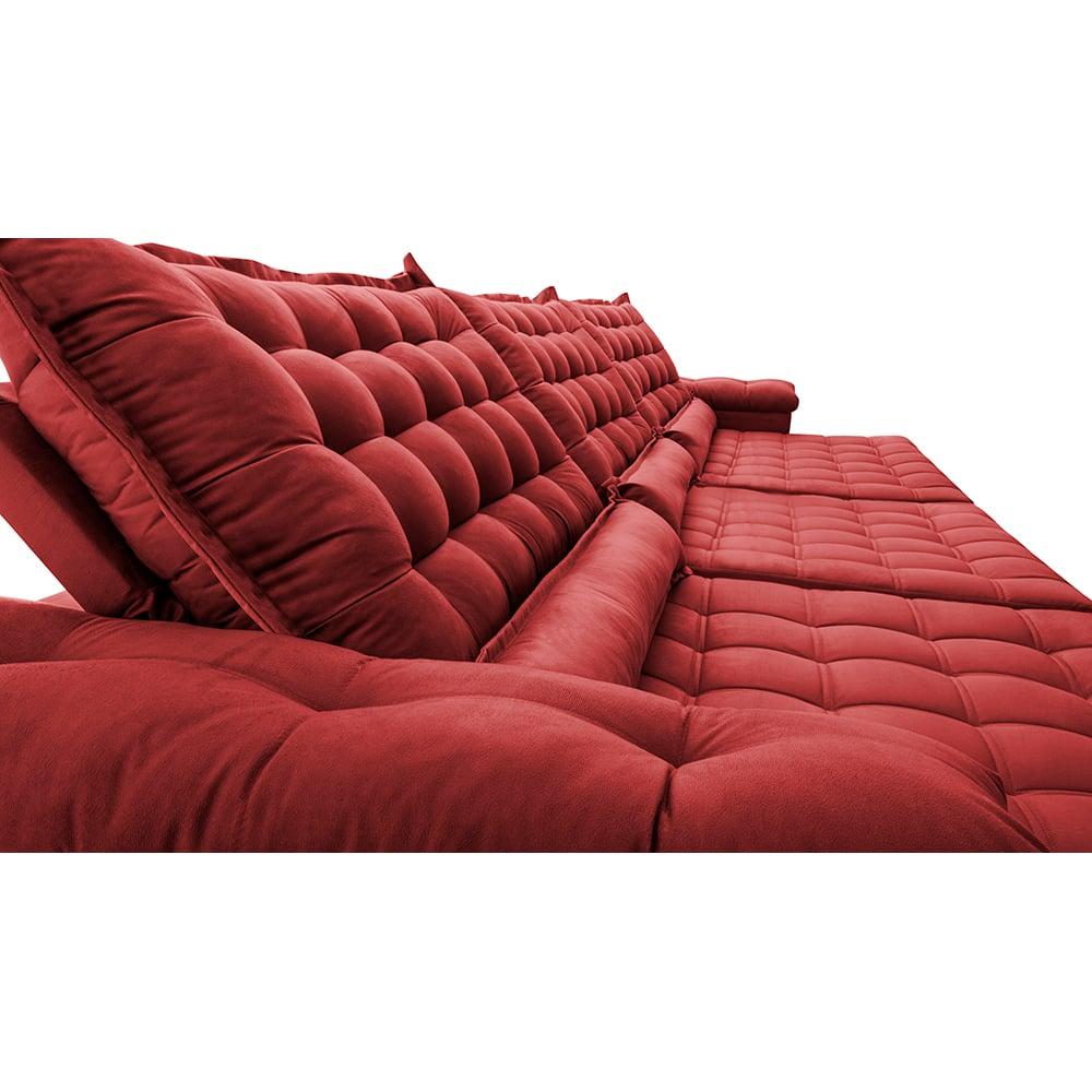 Sofá Retrátil e Reclinável 3,55m Molas Ensacadas Cama inBox Big Space com Bordado Velusoft Vermelho