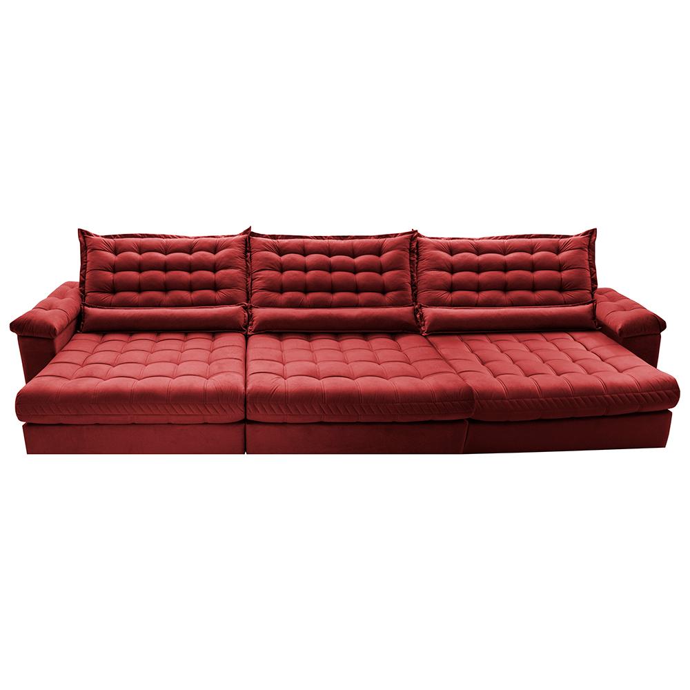 Sofá Retrátil e Reclinável 3,55m Molas Ensacadas Cama inBox Big Space com Bordado Velusoft Vermelho