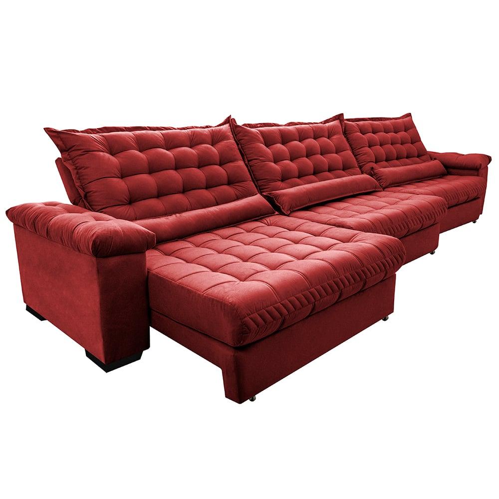 Sofá Retrátil e Reclinável 3,55m Molas Ensacadas Cama inBox Big Space com Bordado Velusoft Vermelho