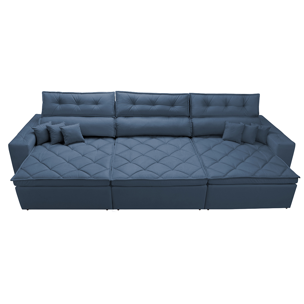 Sofá Retrátil e Reclinável 3,82m Austin com Molas no Assento Tecido Suede Velusoft Azul