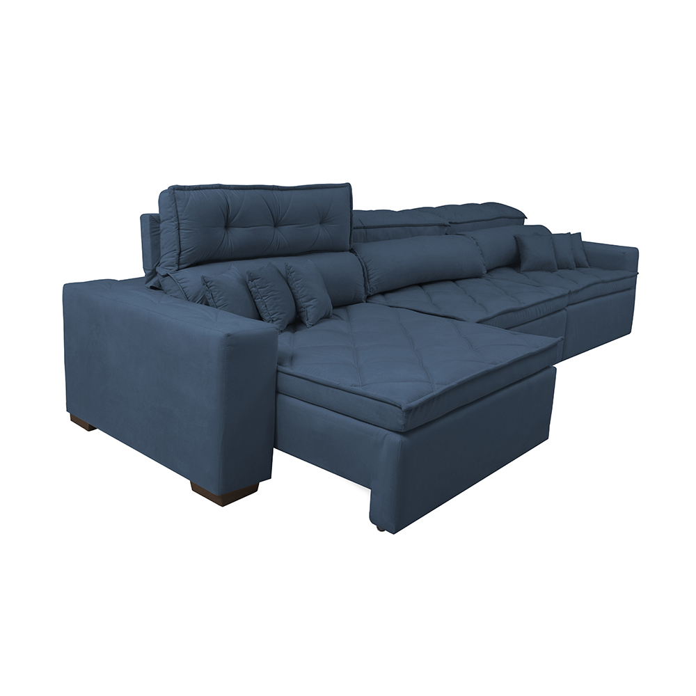 Sofá Retrátil e Reclinável 3,82m Austin com Molas no Assento Tecido Suede Velusoft Azul