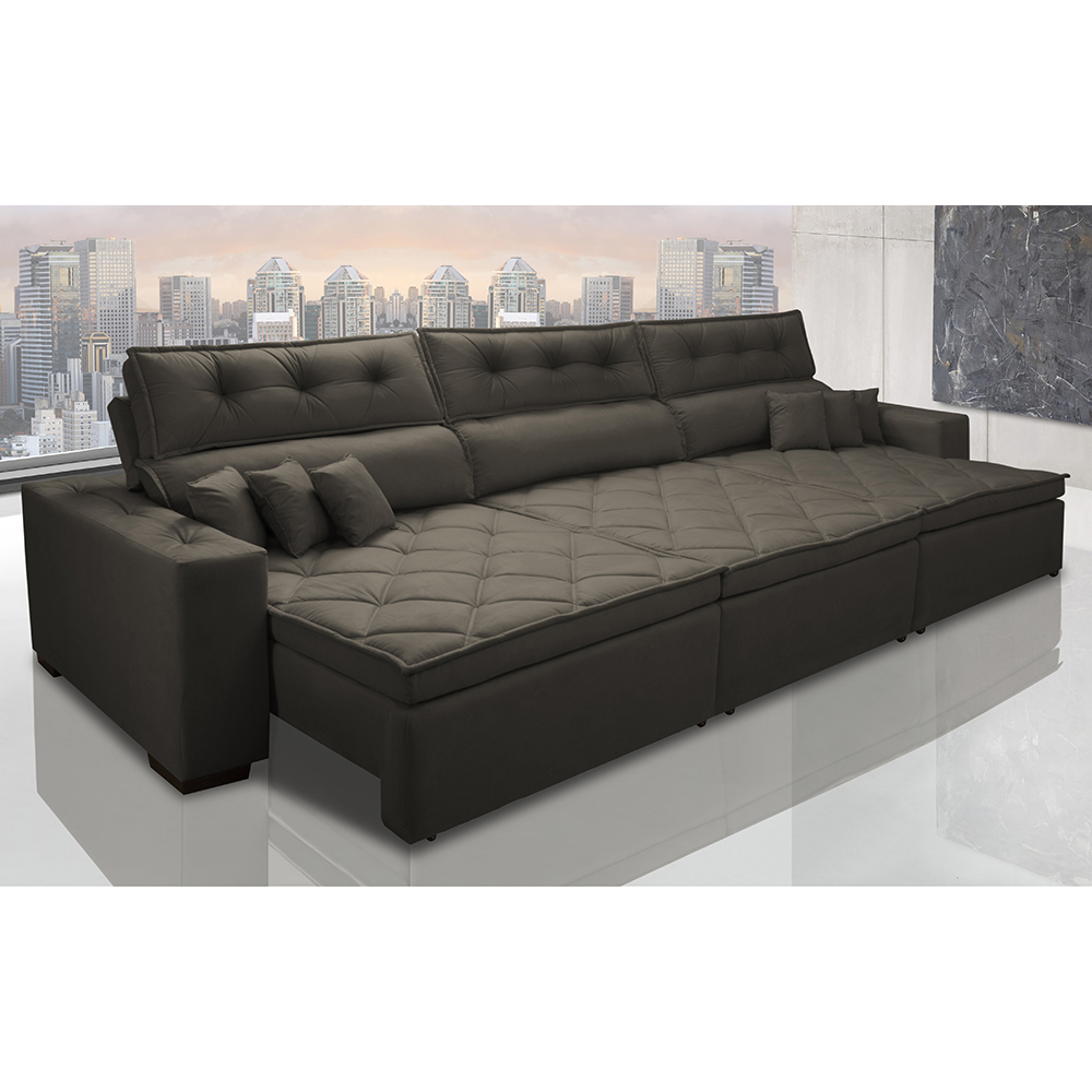 Sofá Retrátil e Reclinável 3,82m Austin com Molas no Assento Tecido Suede Velusoft Café