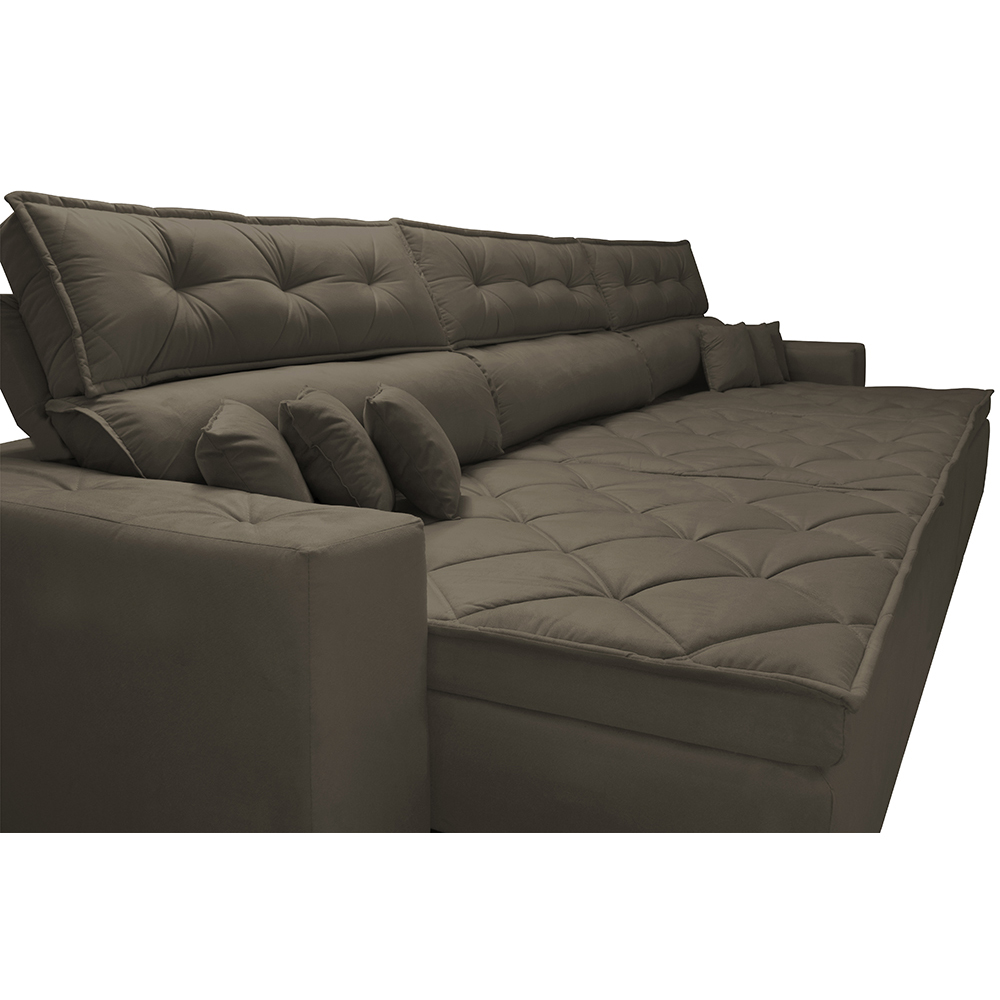 Sofá Retrátil e Reclinável 3,82m Austin com Molas no Assento Tecido Suede Velusoft Café