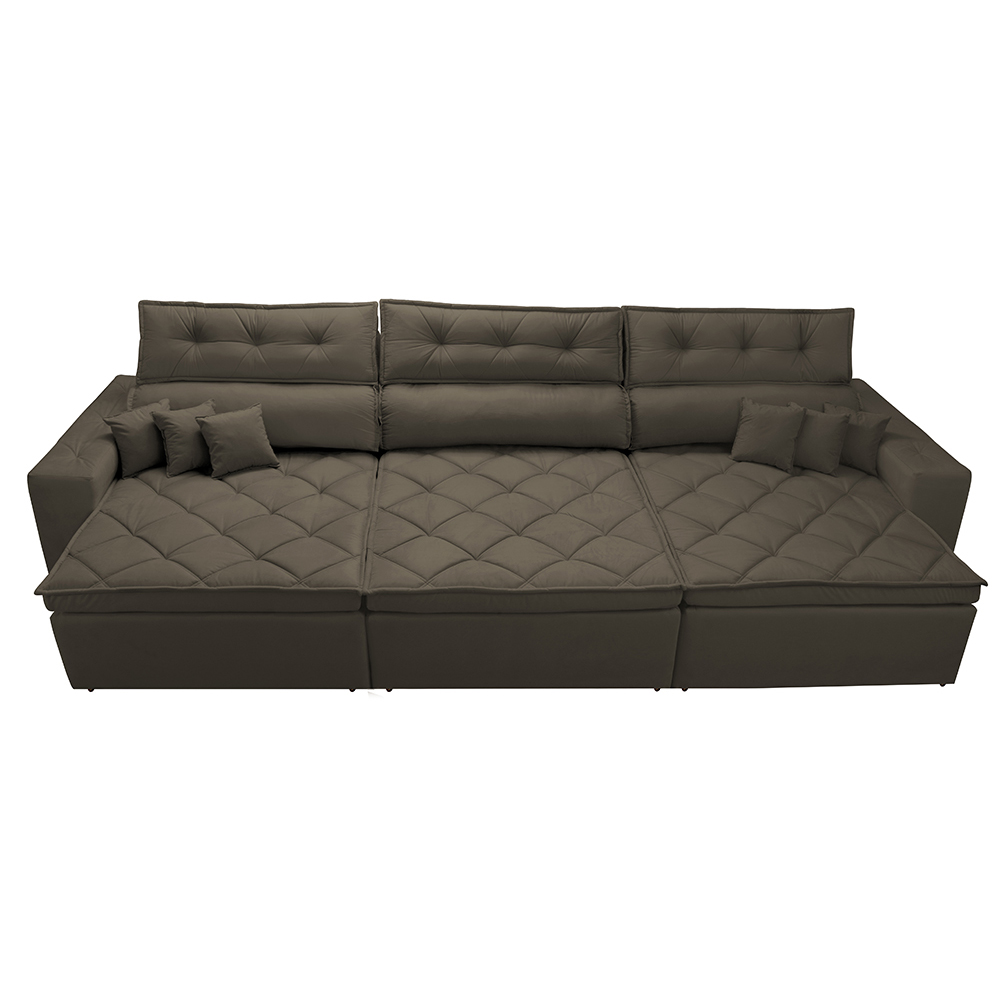 Sofá Retrátil e Reclinável 3,82m Austin com Molas no Assento Tecido Suede Velusoft Café