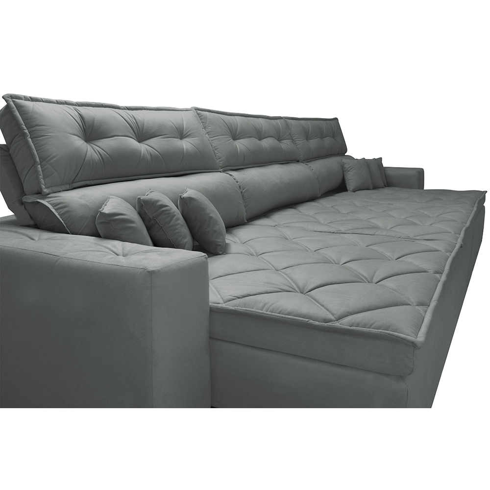 Sofá Retrátil e Reclinável 3,82m Austin com Molas no Assento Tecido Suede Velusoft Cinza