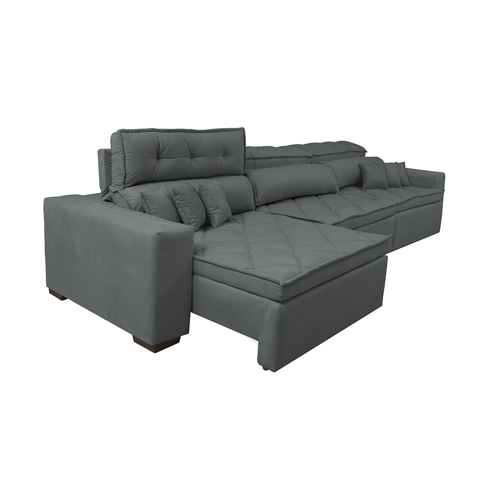 Sofá Retrátil e Reclinável 3,82m Austin com Molas no Assento Tecido Suede Velusoft Cinza