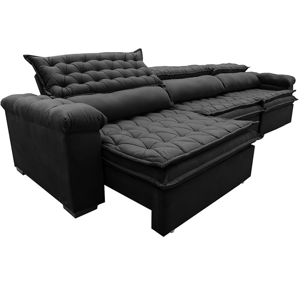 Sofá Retrátil e Reclinável 3,82m Molas Ensacadas Cama inBox Botonê Espuma Viscoelástico Preto