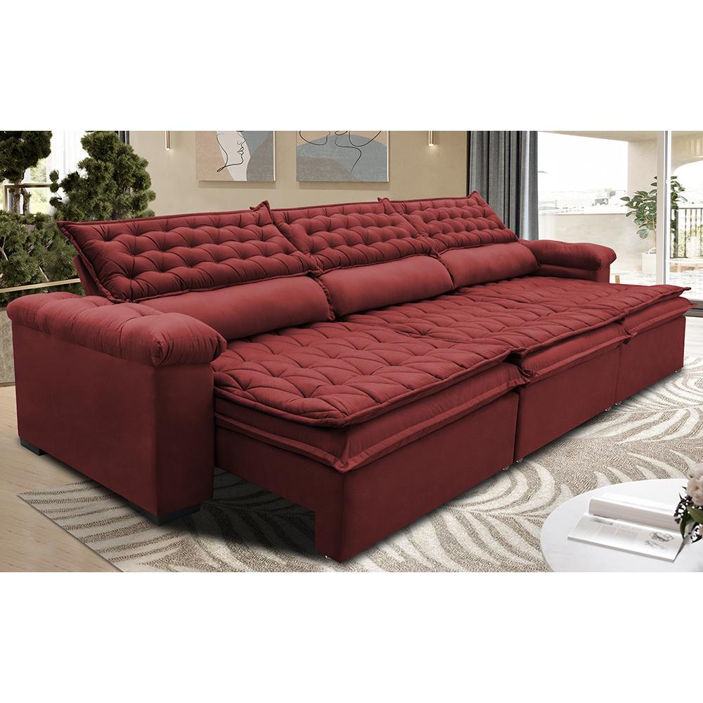 Sofá Retrátil e Reclinável 3,82m Molas Ensacadas Cama inBox Botonê Espuma Viscoelástico Vermelho