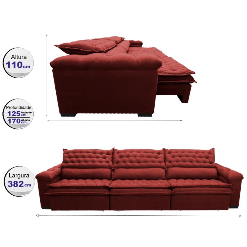 Sofá Retrátil e Reclinável 3,82m Molas Ensacadas Cama inBox Botonê Espuma Viscoelástico Vermelho