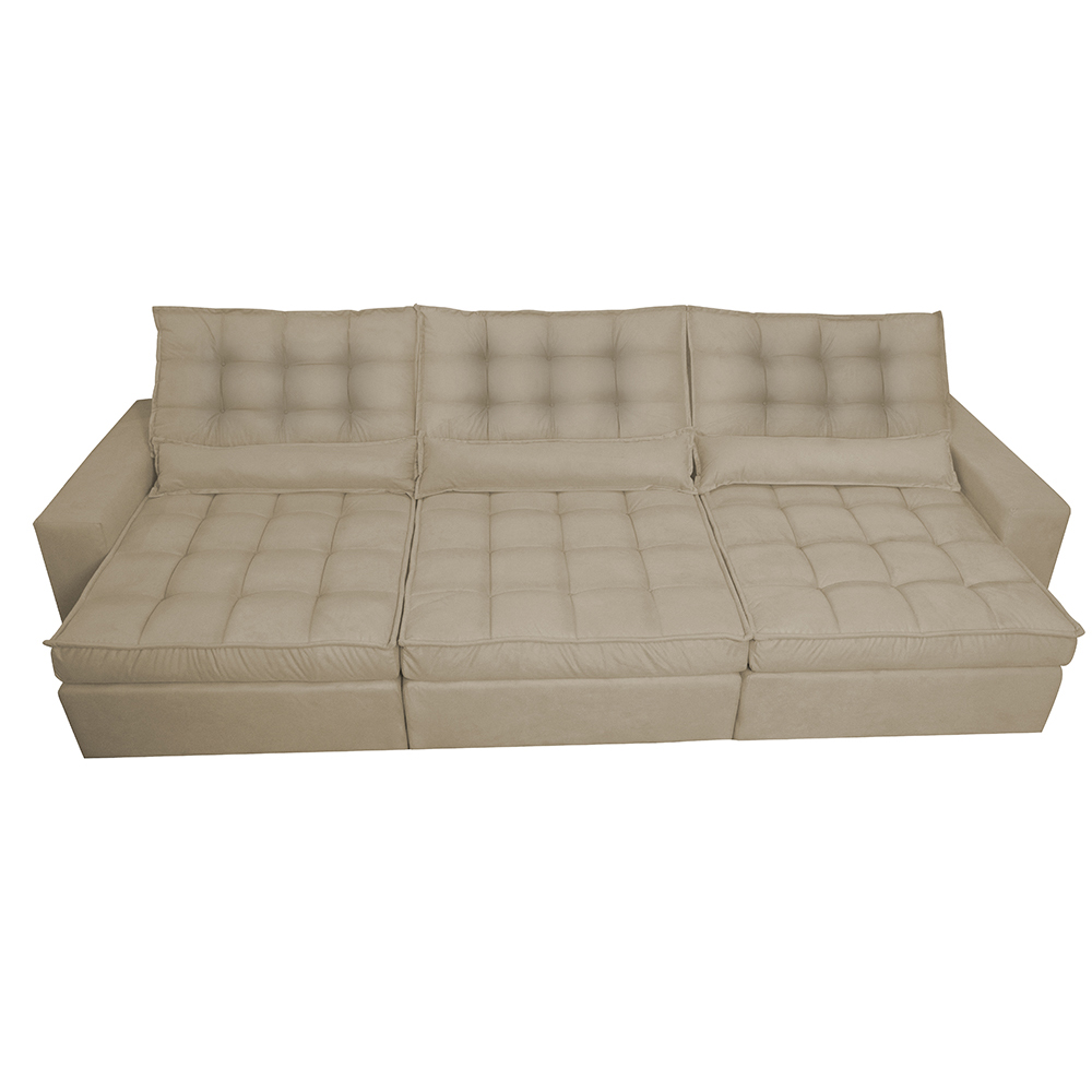 Sofá Retrátil e Reclinável 3,82m com Molas Ensacadas Cama Inbox Gold Tecido Suede Velusoft Castor