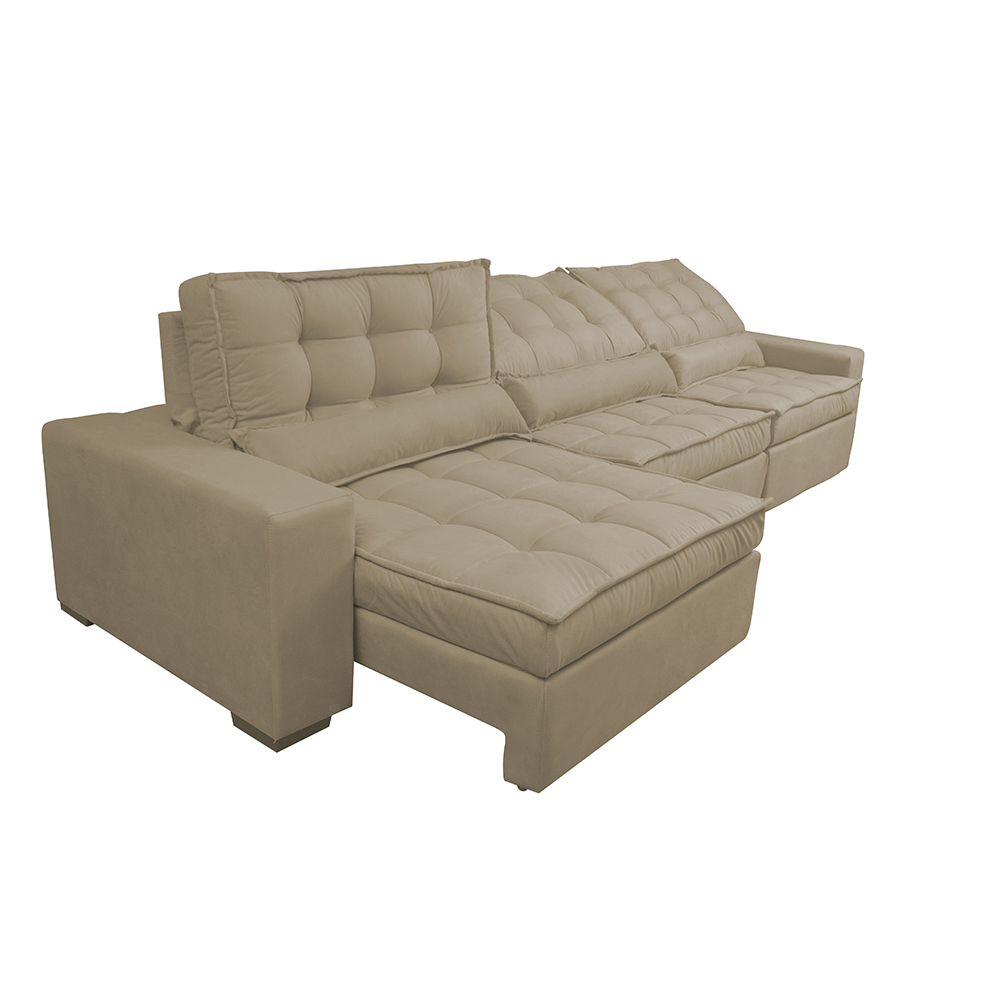 Sofá Retrátil e Reclinável 3,82m com Molas Ensacadas Cama Inbox Gold Tecido Suede Velusoft Castor