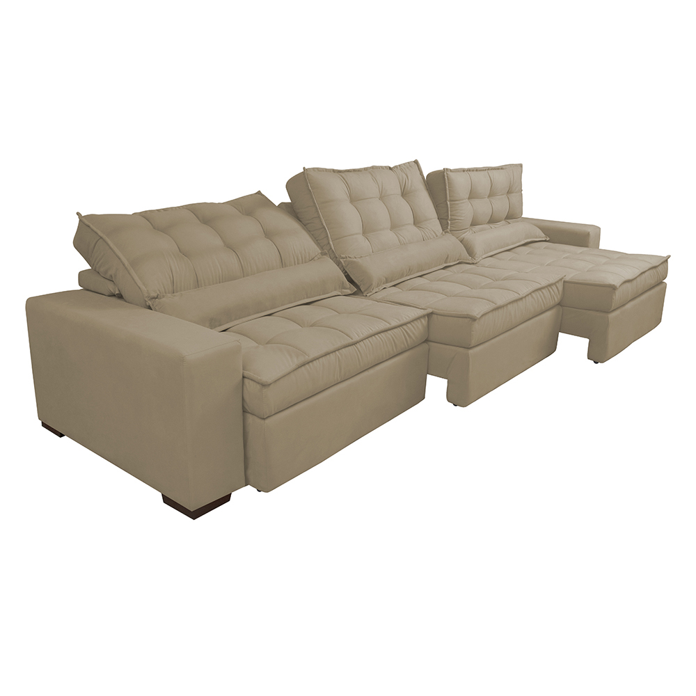 Sofá Retrátil e Reclinável 3,82m com Molas Ensacadas Cama Inbox Gold Tecido Suede Velusoft Castor