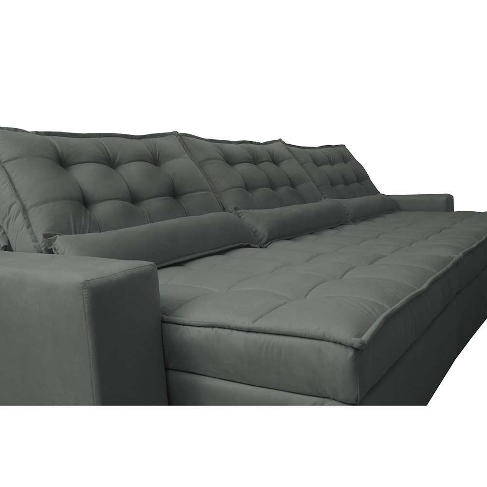 Sofá Retrátil e Reclinável 3,82m com Molas Ensacadas Cama Inbox Gold Tecido Suede Velusoft Cinza