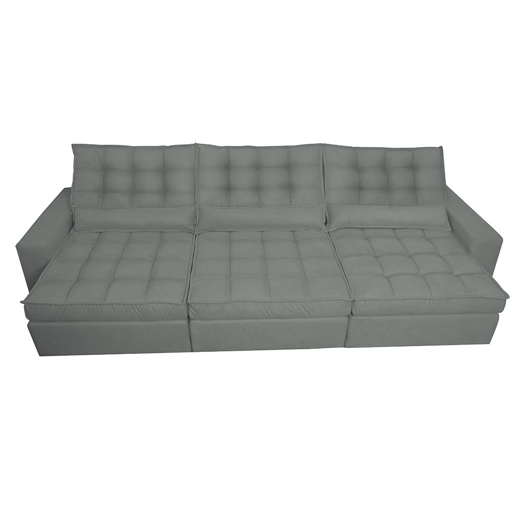 Sofá Retrátil e Reclinável 3,82m com Molas Ensacadas Cama Inbox Gold Tecido Suede Velusoft Cinza