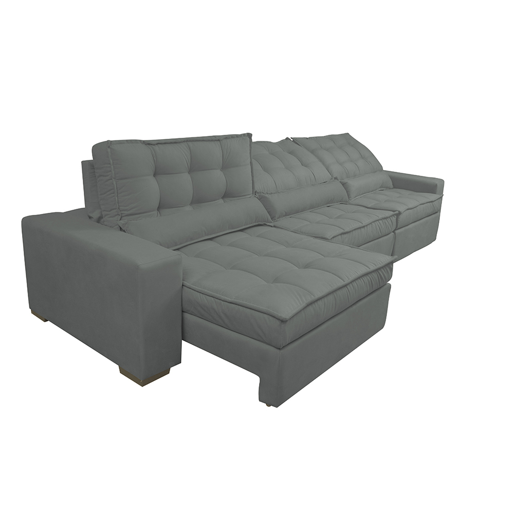 Sofá Retrátil e Reclinável 3,82m com Molas Ensacadas Cama Inbox Gold Tecido Suede Velusoft Cinza