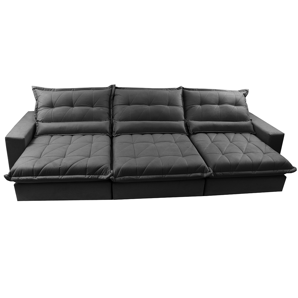 Sofá Retrátil e Reclinável 3,82m com Molas Ensacadas Cama Inbox Soft Tecido Suede Velusoft Preto