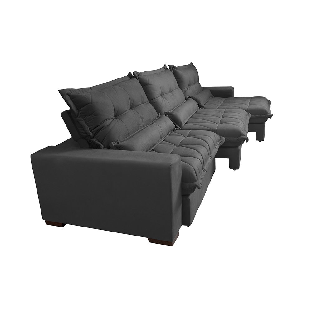 Sofá Retrátil e Reclinável 3,82m com Molas Ensacadas Cama Inbox Soft Tecido Suede Velusoft Preto
