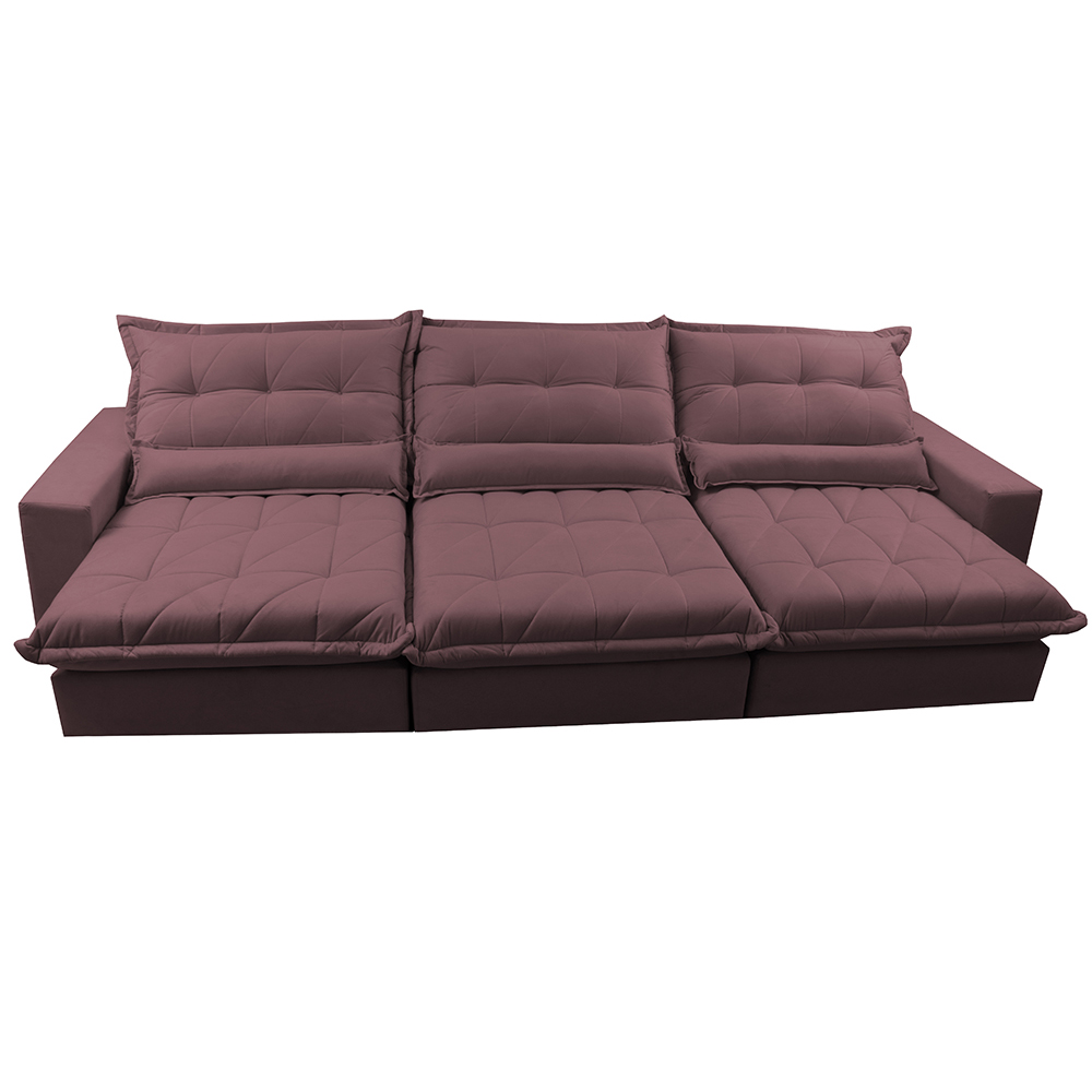 Sofá Retrátil e Reclinável 3,82m com Molas Ensacadas Cama Inbox Soft Tecido Suede Velusoft Vinho