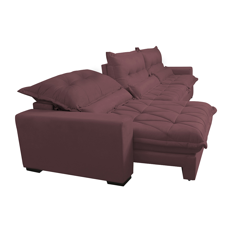 Sofá Retrátil e Reclinável 3,82m com Molas Ensacadas Cama Inbox Soft Tecido Suede Velusoft Vinho