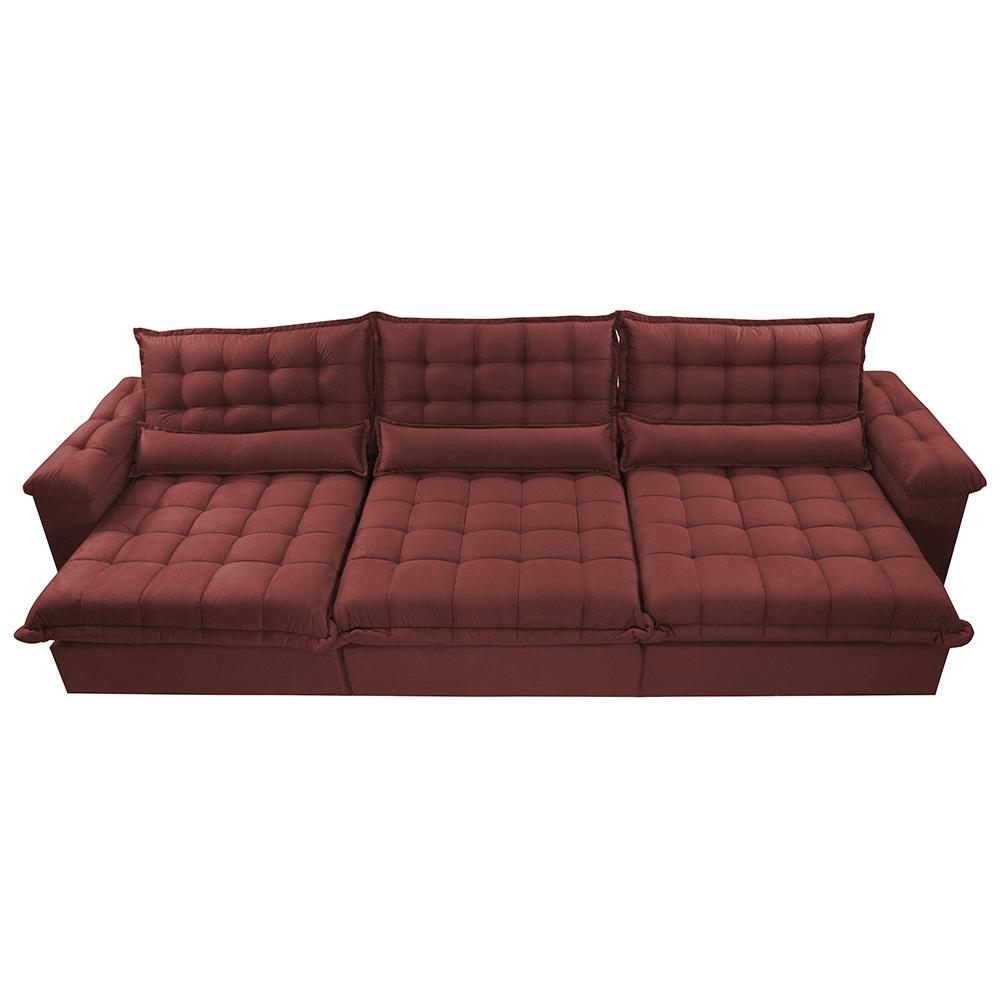 Sofá Retrátil e Reclinável 3,82m com Molas Ensacadas Cama inBox Aconchego Tecido Velusoft Vermelho