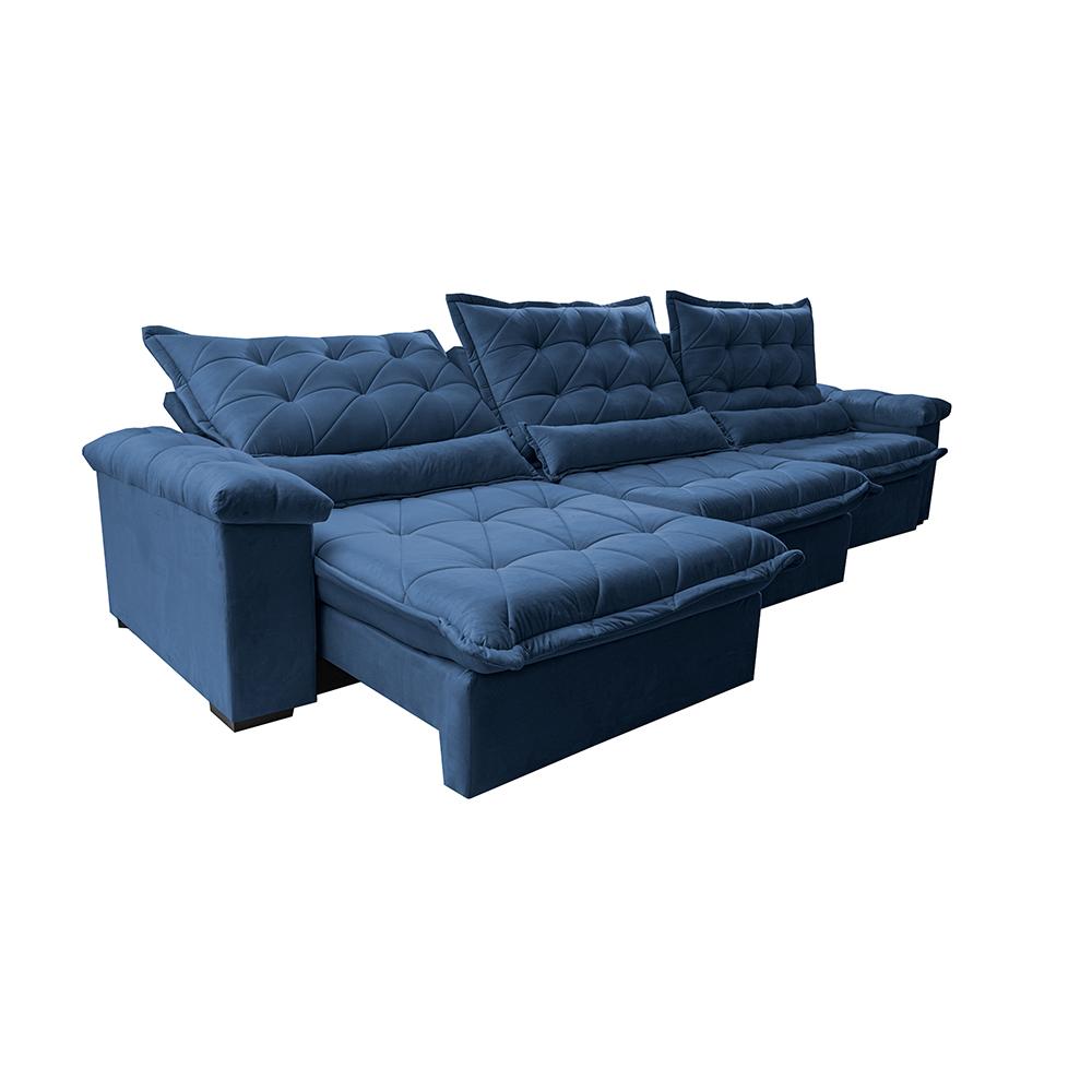 Sofá Retrátil e Reclinável 3,85m Cama inBox Big Fresh com SoftGel D40 Velupluma Azul