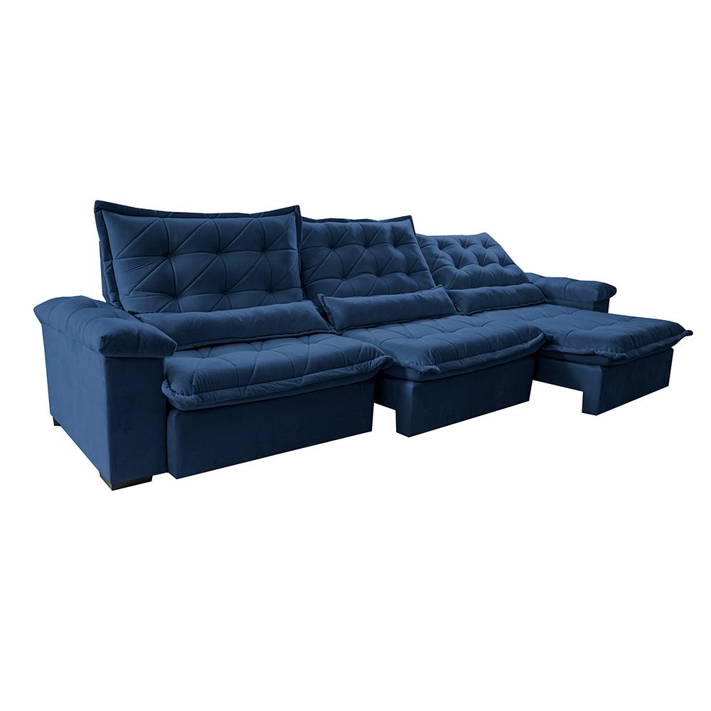 Sofá Retrátil e Reclinável 3,85m Cama inBox Big Fresh com SoftGel D40 Velupluma Azul