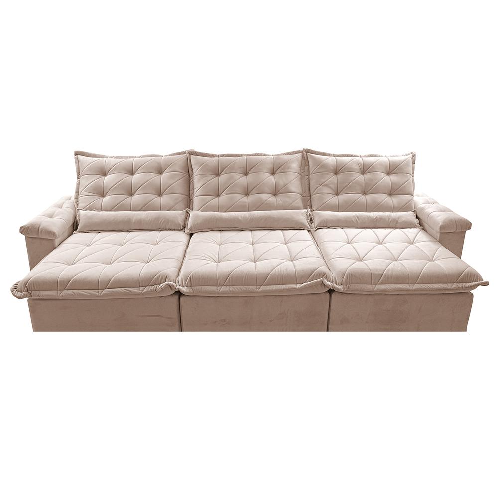 Sofá Retrátil e Reclinável 3,85m Cama inBox Big Fresh com SoftGel D40 Velupluma Bege