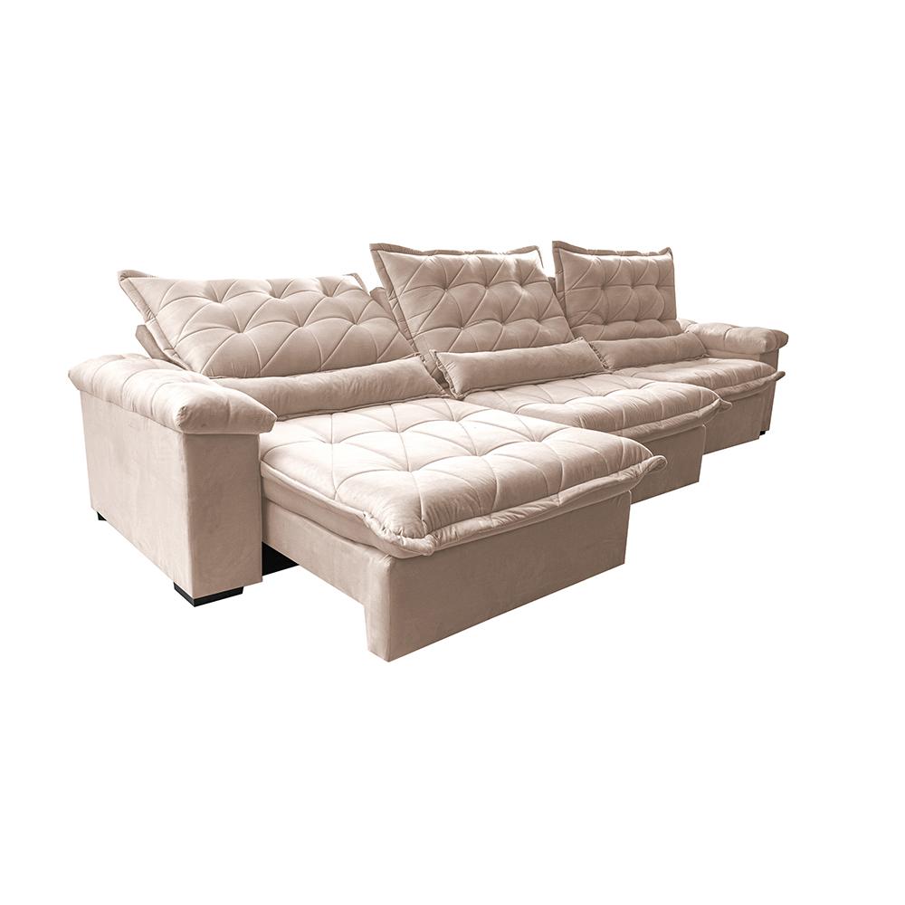 Sofá Retrátil e Reclinável 3,85m Cama inBox Big Fresh com SoftGel D40 Velupluma Bege