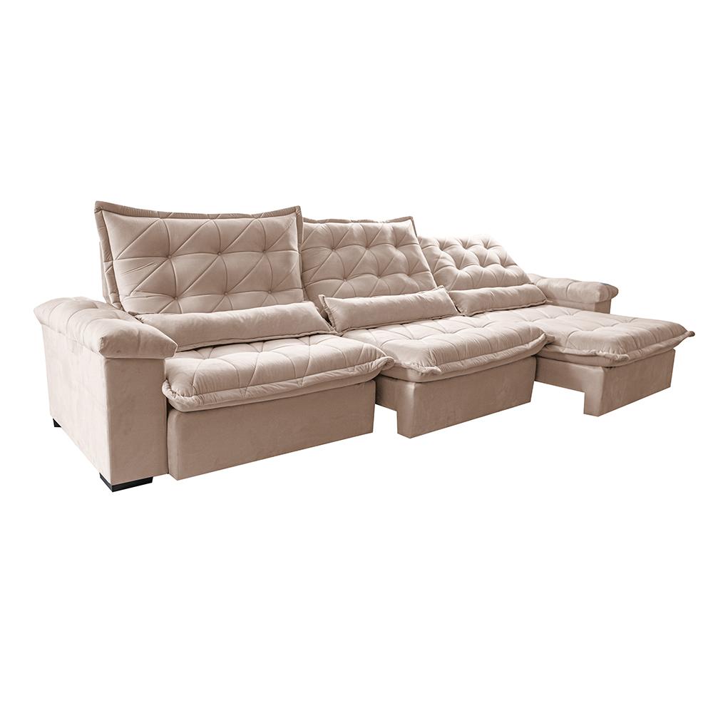 Sofá Retrátil e Reclinável 3,85m Cama inBox Big Fresh com SoftGel D40 Velupluma Bege